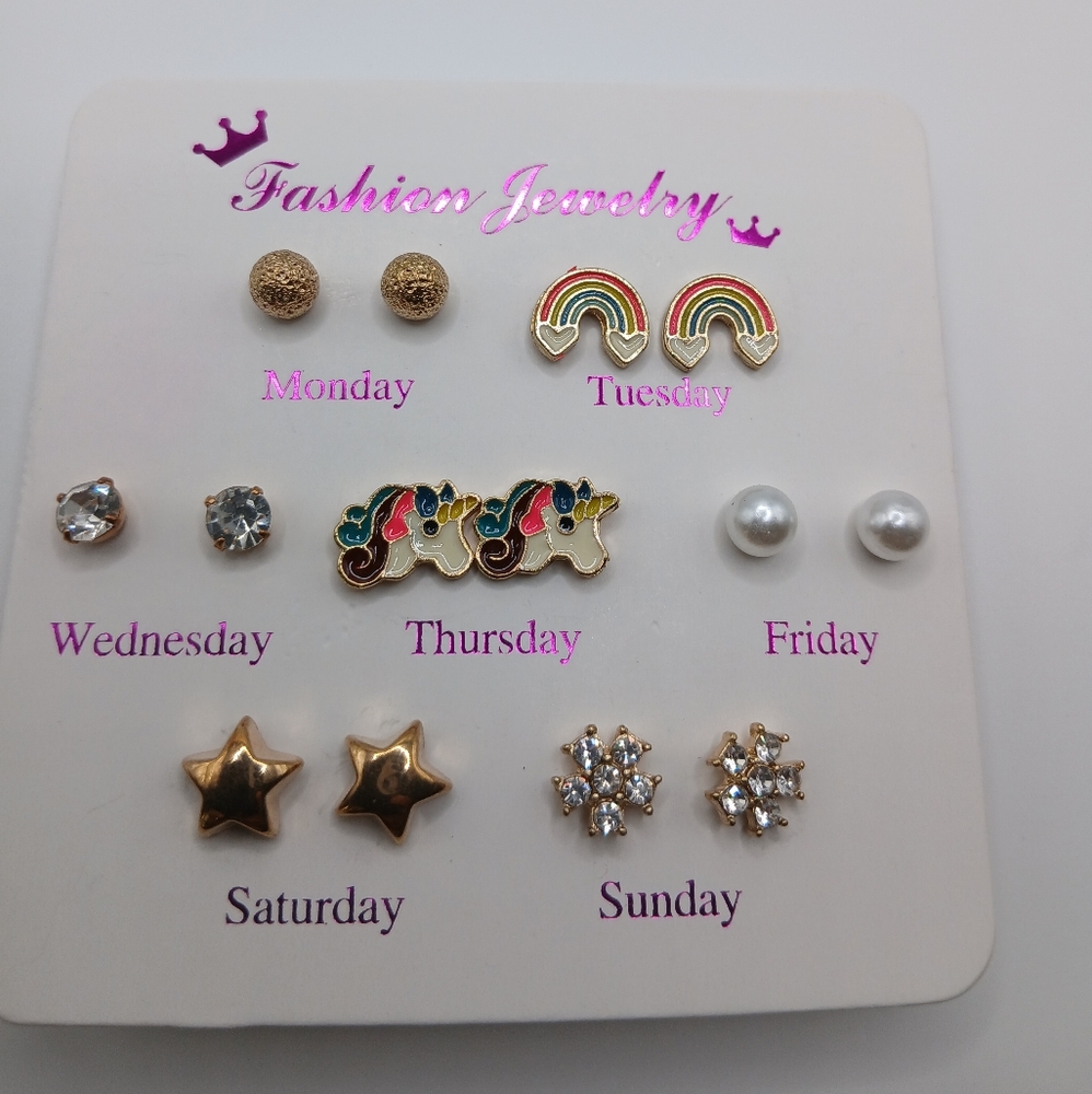 Days of the Week Earring Set for Girls (Rainbows and Unicorns)